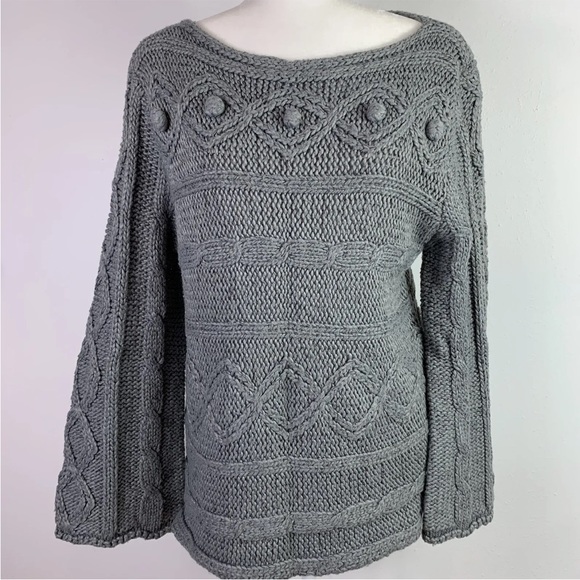 Nomadic Traders Gray Pullover Chunky Knit Sweater Bell Sleeve Size Medium - Picture 1 of 6